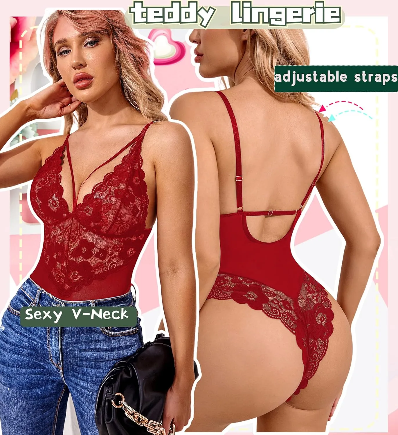 Avidlove Womens Snap Crotch Lingerie Lace Teddy One Piece Babydoll Sexy Mini Bodysuit