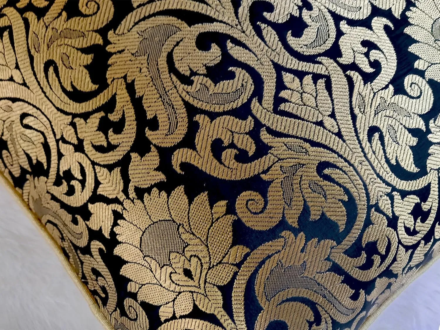 AVKA Studio Throw Pillow Covers - Pack of 2 Floral Brocade Decorative Pillows - Black & Antique Gold 20X20 - Indian Faux Silk Jacquard Cushion Cover - Cover Only