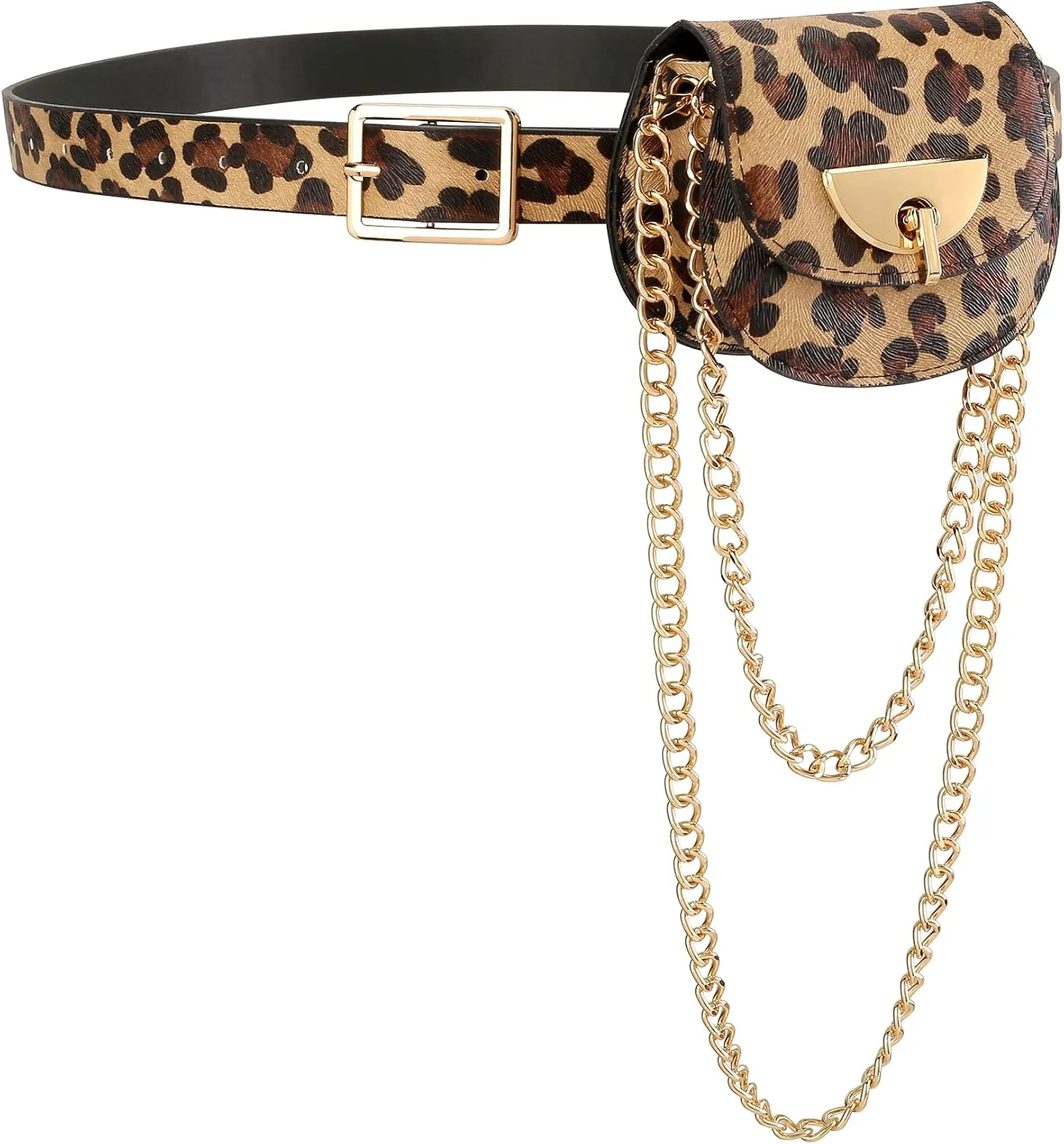 Ayliss Women Fanny Waist Bag PU Leather Belt Bag for Women Fanny Pack Mini Belt Bag Crossbody Waist Purse Y2K Chain Bag Detachable (Leopard)