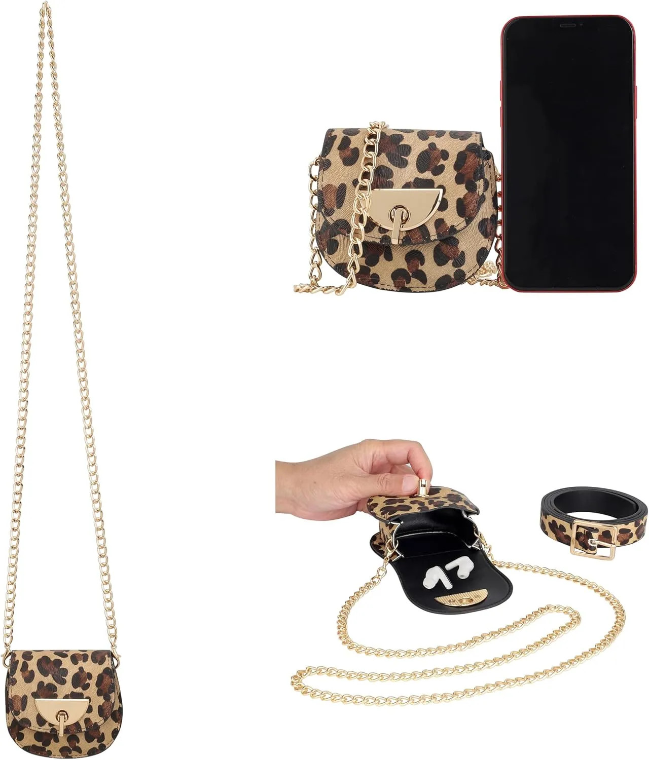Ayliss Women Fanny Waist Bag PU Leather Belt Bag for Women Fanny Pack Mini Belt Bag Crossbody Waist Purse Y2K Chain Bag Detachable (Leopard)