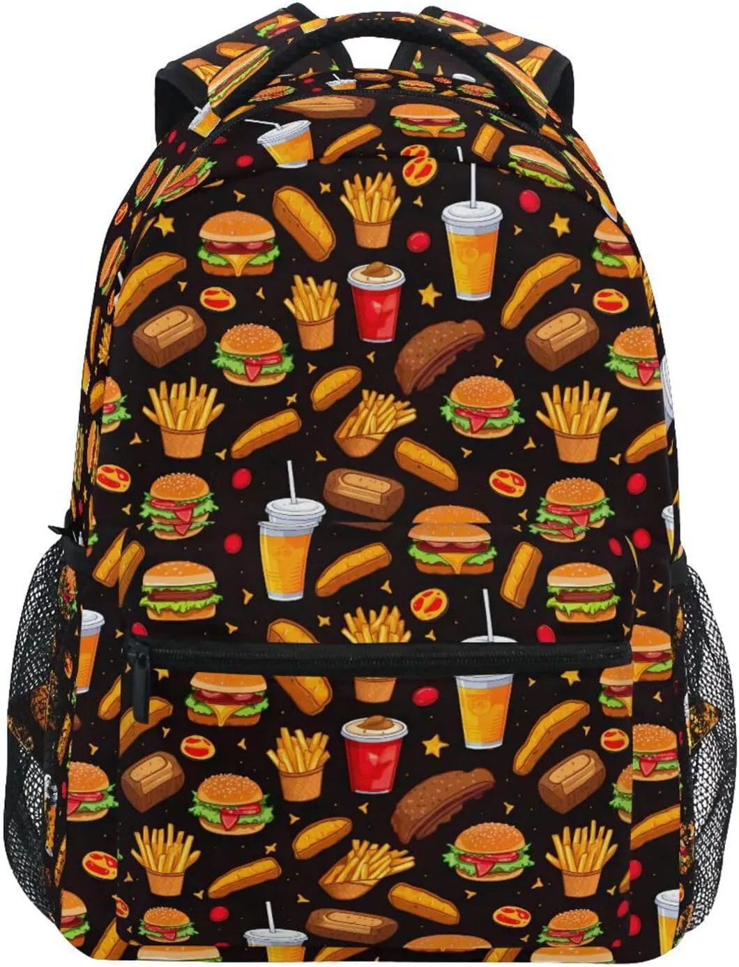 Backpack for Boys Girls Burger Fast Food Pattern Lightweight Shoulder Bag Elementary Middle High School Bookbag Laptop Bags Daypack Rucksack for Men Women Teens Outdoor Travel S
