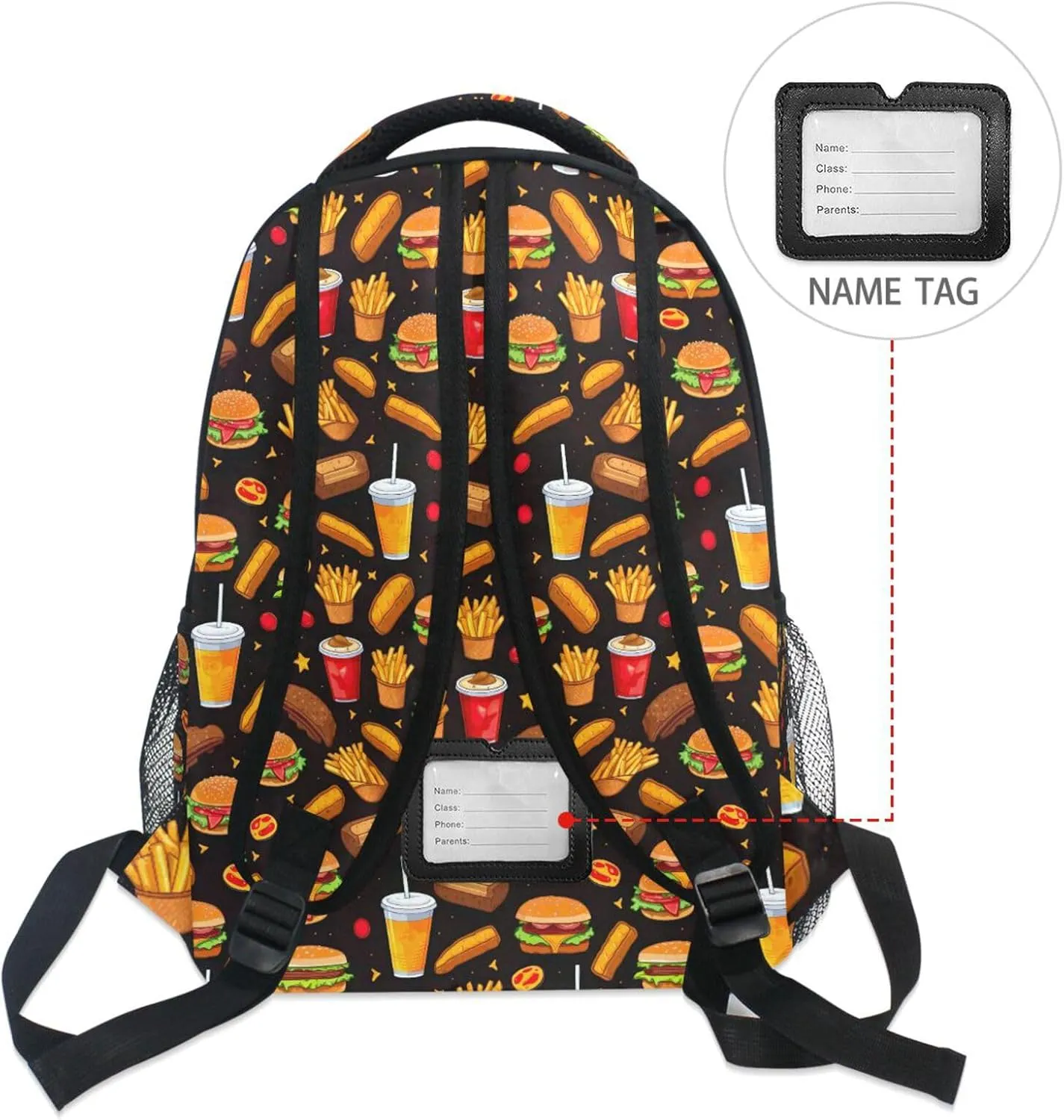 Backpack for Boys Girls Burger Fast Food Pattern Lightweight Shoulder Bag Elementary Middle High School Bookbag Laptop Bags Daypack Rucksack for Men Women Teens Outdoor Travel S