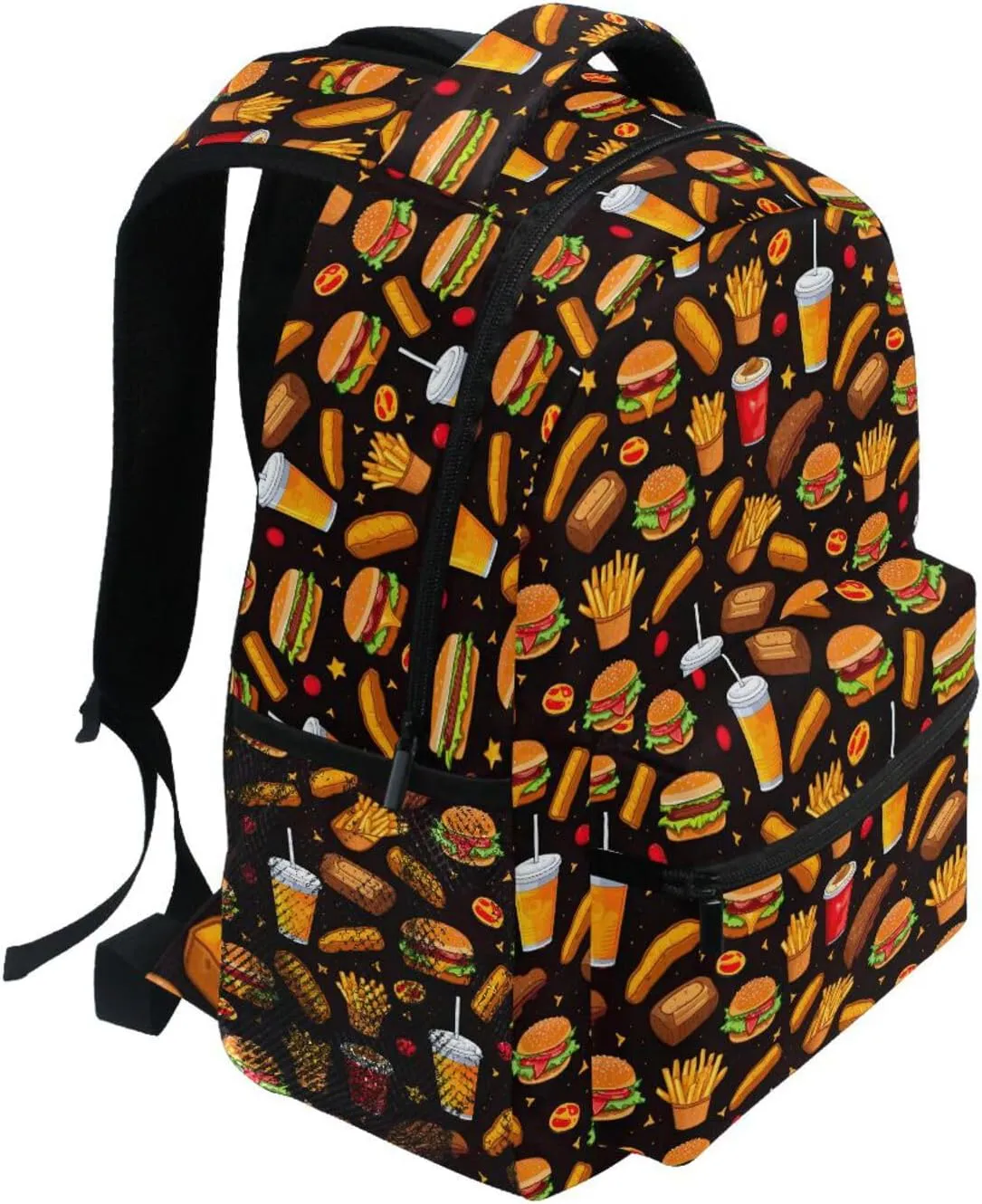 Backpack for Boys Girls Burger Fast Food Pattern Lightweight Shoulder Bag Elementary Middle High School Bookbag Laptop Bags Daypack Rucksack for Men Women Teens Outdoor Travel S