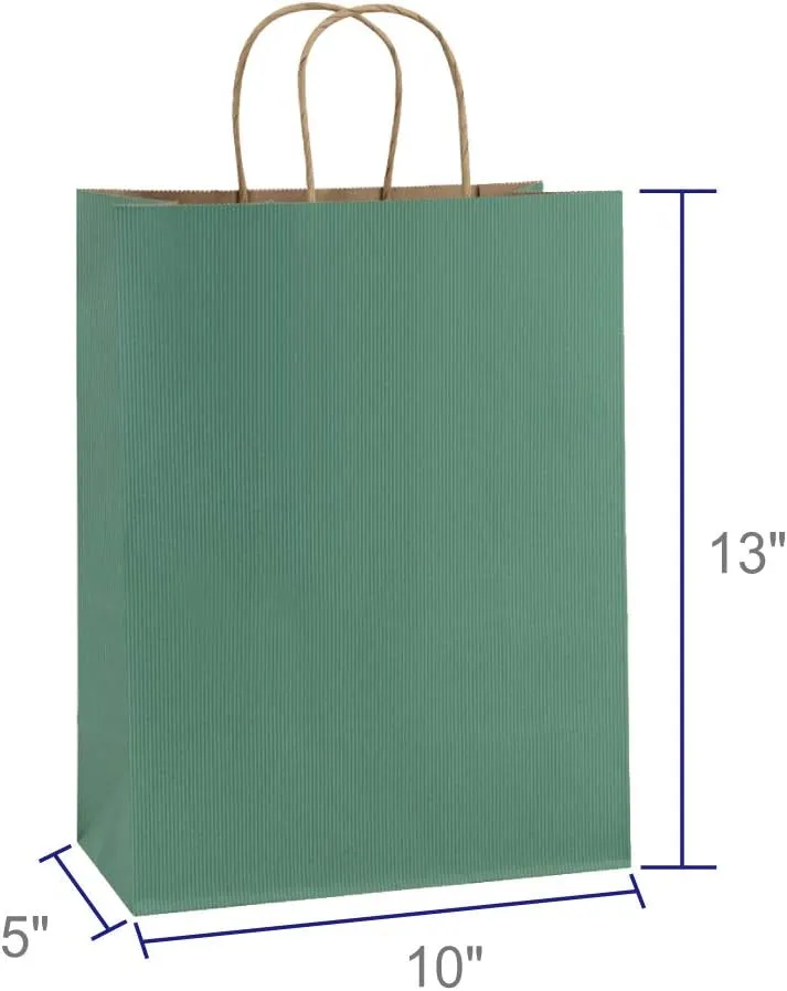 BagDream Gift Bags 10x5x13 25Pcs Kraft Paper Shopping Bags with Handles, for Gifts, Business, Merchandise, Retail, Birthday Party Favor, Green Striped Recycled Paper Sacks