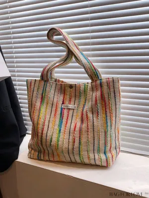 BagForLove - Colorblock Striped Shopper Bag with Large Size and Letter Patch Decoration