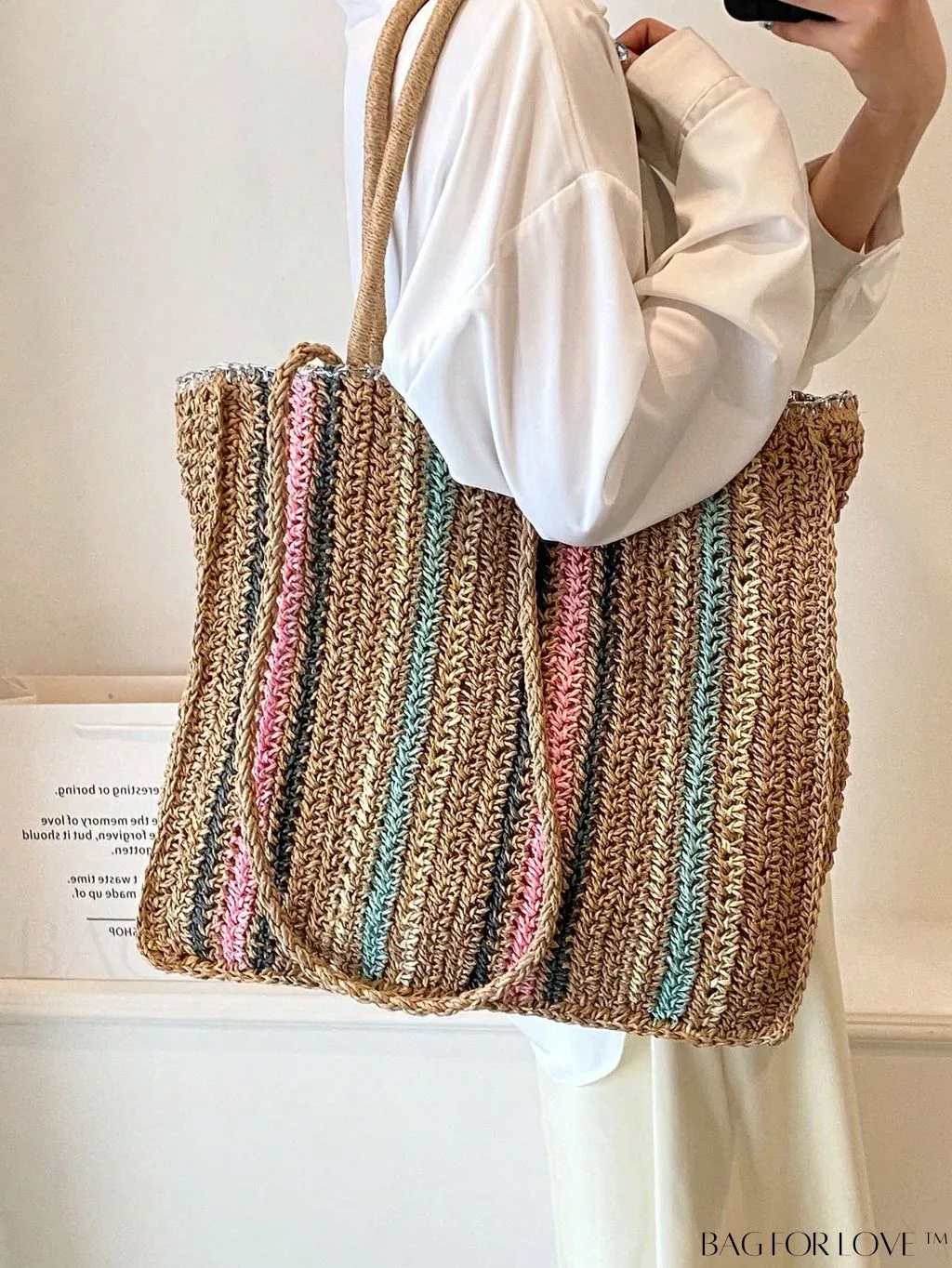 BagForLove - Large Striped Straw Bag: Ideal for Summer Vacations and Beach Travel