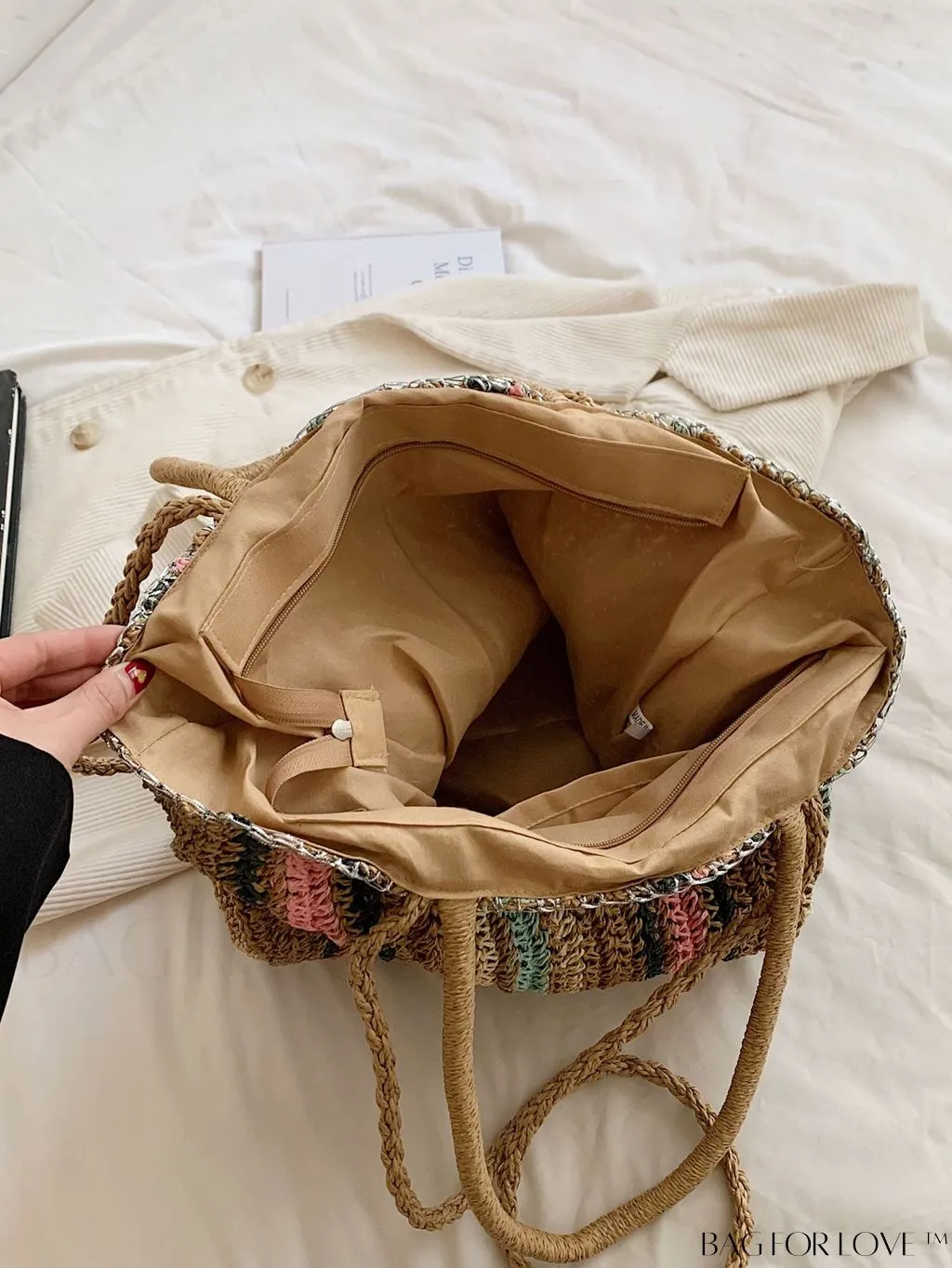 BagForLove - Large Striped Straw Bag: Ideal for Summer Vacations and Beach Travel