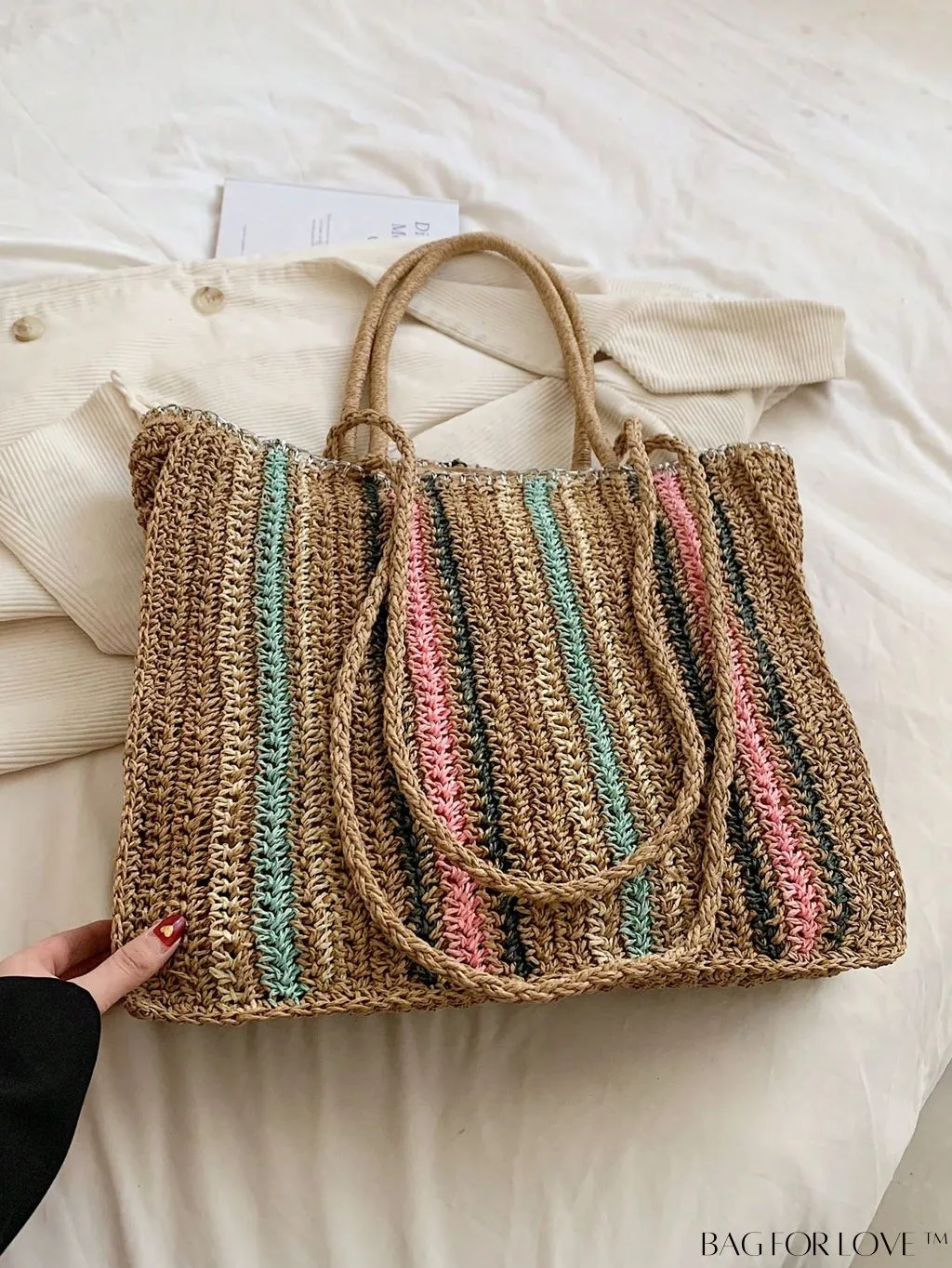 BagForLove - Large Striped Straw Bag: Ideal for Summer Vacations and Beach Travel