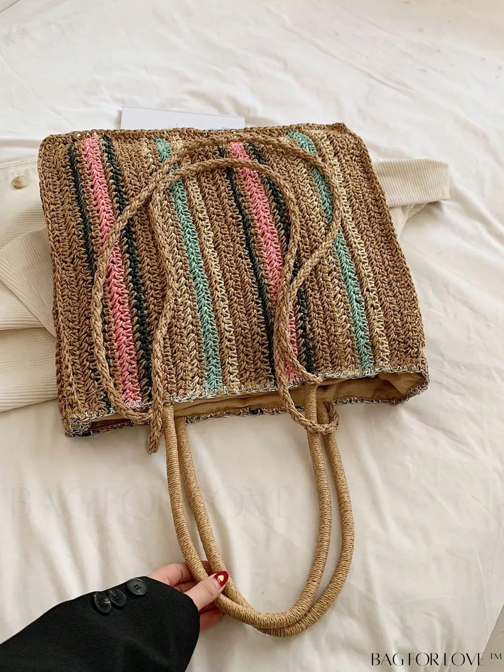 BagForLove - Large Striped Straw Bag: Ideal for Summer Vacations and Beach Travel