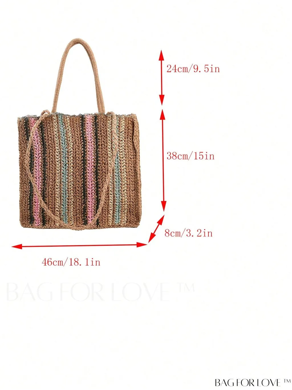 BagForLove - Large Striped Straw Bag: Ideal for Summer Vacations and Beach Travel
