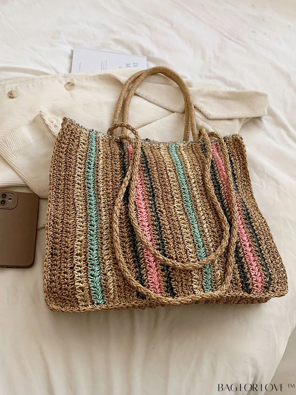 BagForLove - Large Striped Straw Bag: Ideal for Summer Vacations and Beach Travel
