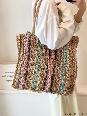 BagForLove - Large Striped Straw Bag: Ideal for Summer Vacations and Beach Travel