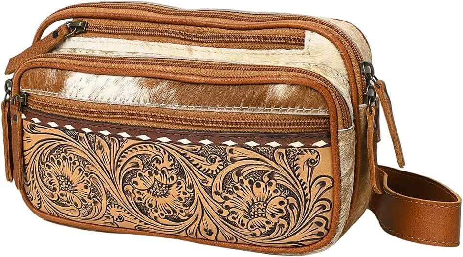 Bags OHG183A Fanny Pack Hand Tooled Hair-On Genuine Leather Women Bag Western Handbag Purse