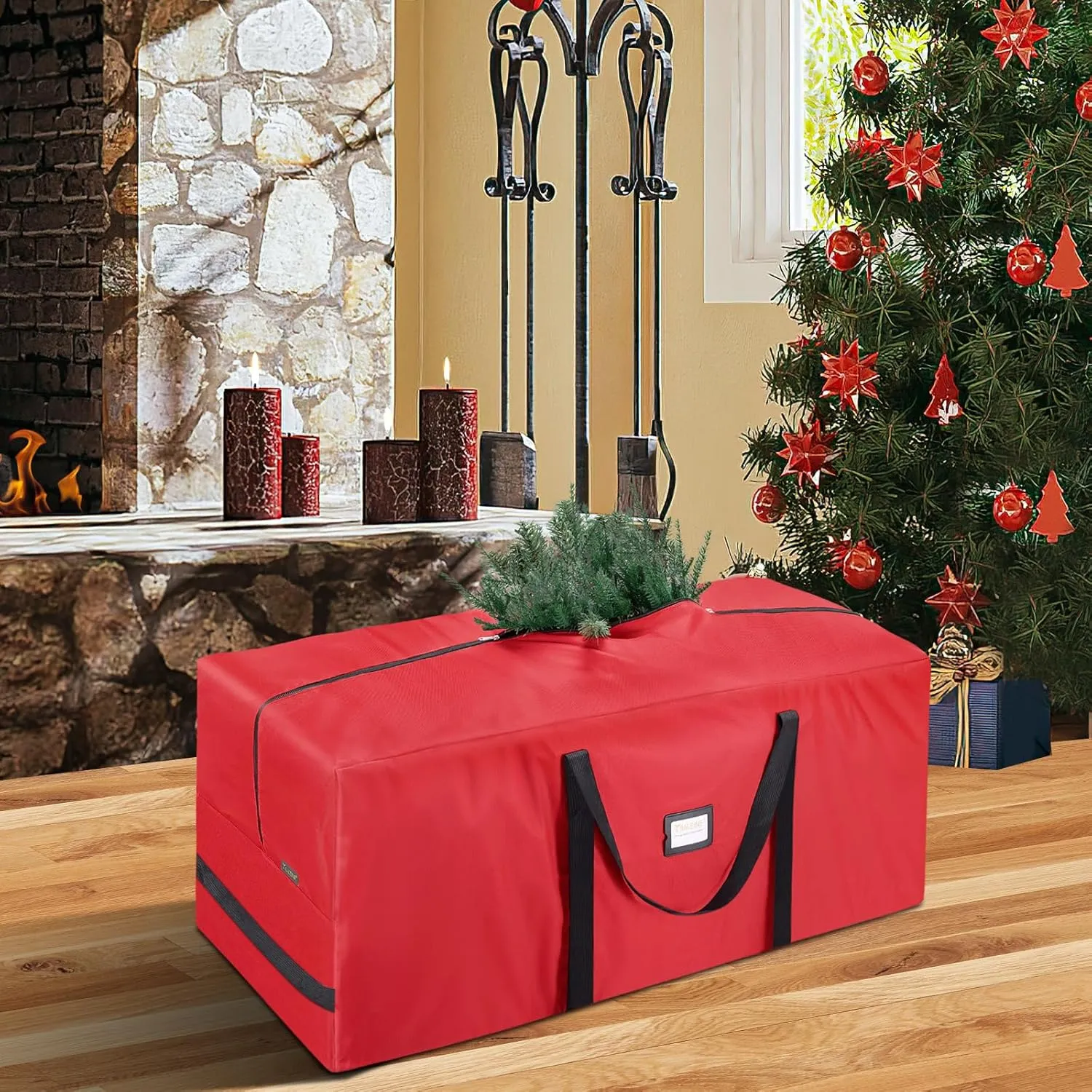 BALEINE 7.5 ft Christmas Tree Storage Bag, Heavy Duty 900D Oxford Fabric with Reinforced Handles and Dual Zippers Wide Opening, Extra Large Storage Container for Trees and Decorations (Red)