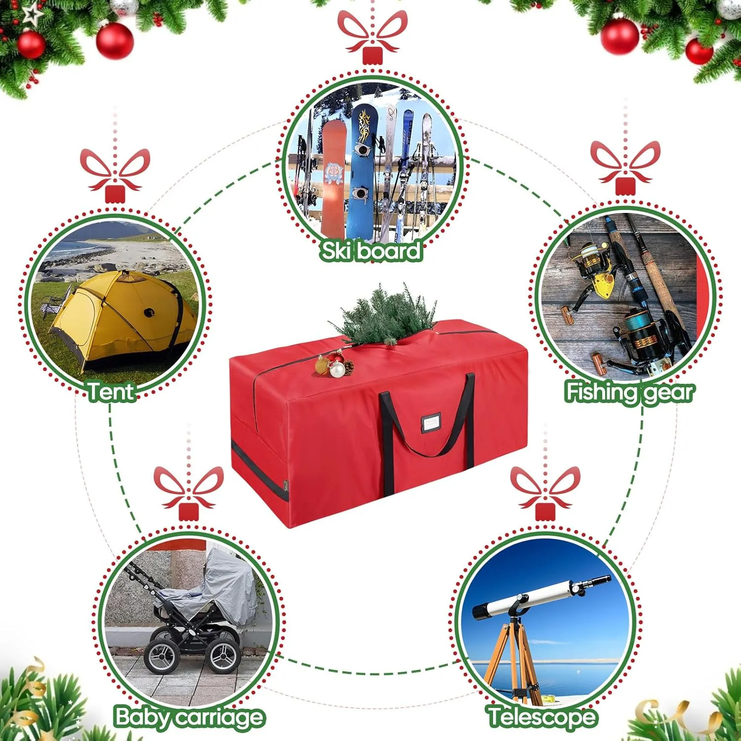 BALEINE 7.5 ft Christmas Tree Storage Bag, Heavy Duty 900D Oxford Fabric with Reinforced Handles and Dual Zippers Wide Opening, Extra Large Storage Container for Trees and Decorations (Red)