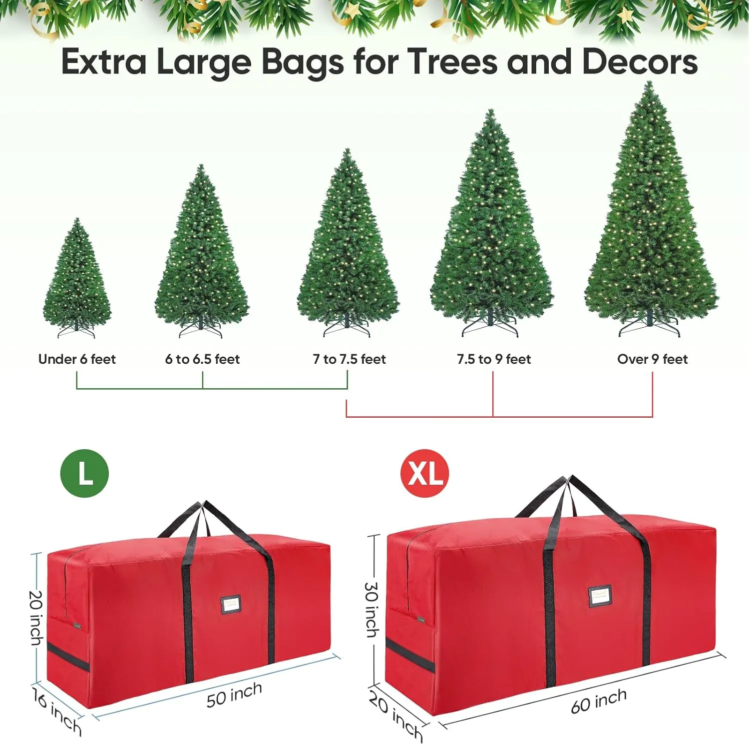 BALEINE 7.5 ft Christmas Tree Storage Bag, Heavy Duty 900D Oxford Fabric with Reinforced Handles and Dual Zippers Wide Opening, Extra Large Storage Container for Trees and Decorations (Red)