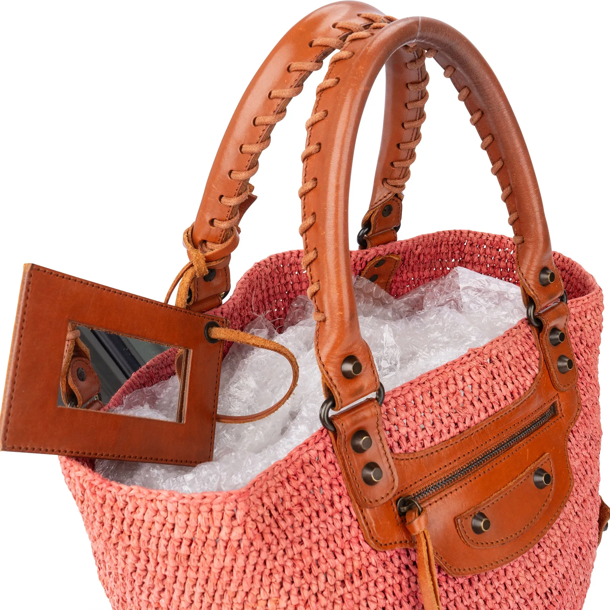 Balenciaga Raffia Panier City Handbag