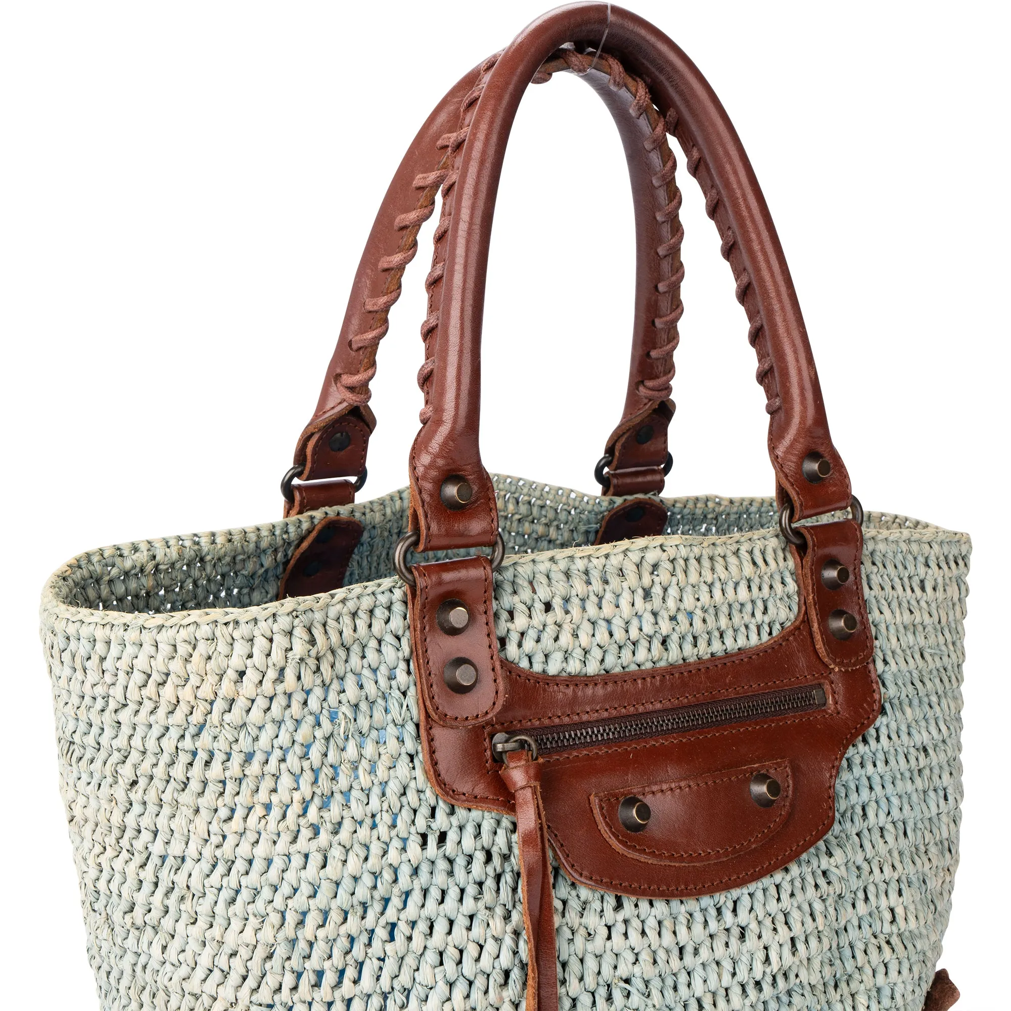 Balenciaga Raffia Panier City Handbag