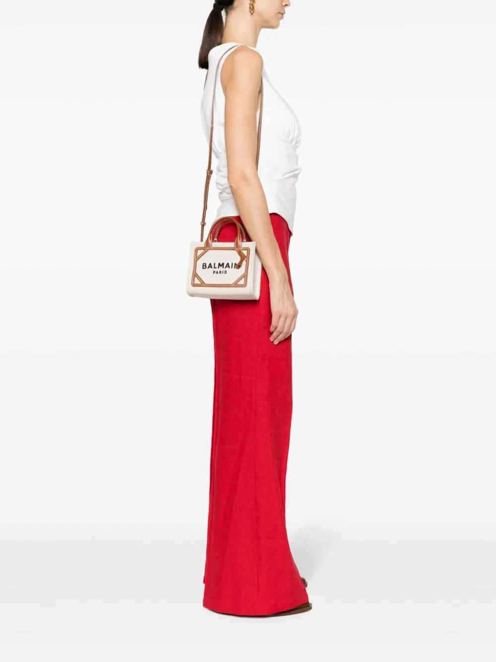 Balmain B Army Mini Canvas And Leather Trims Tote Bag