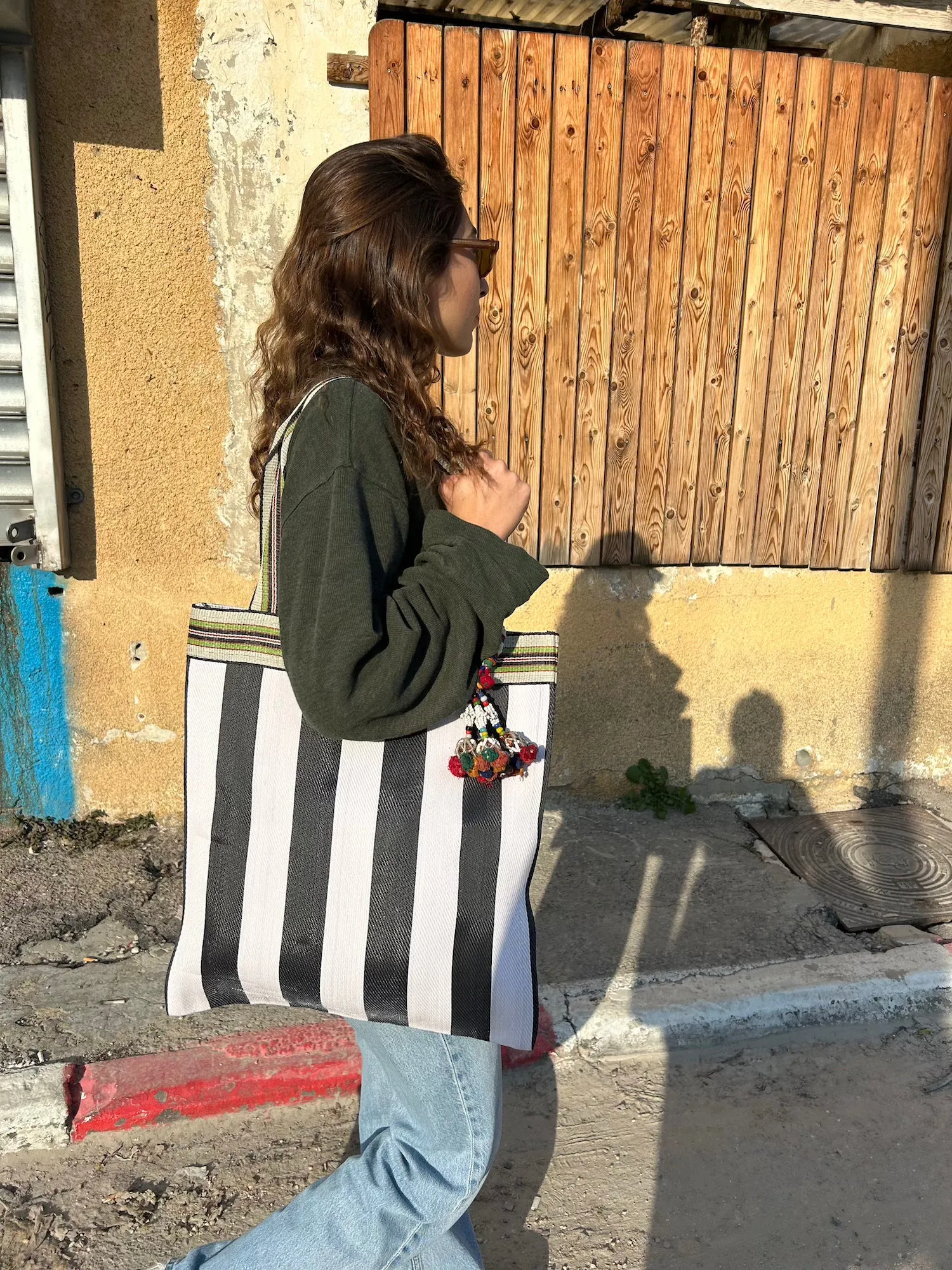 B&W Striped Shopper