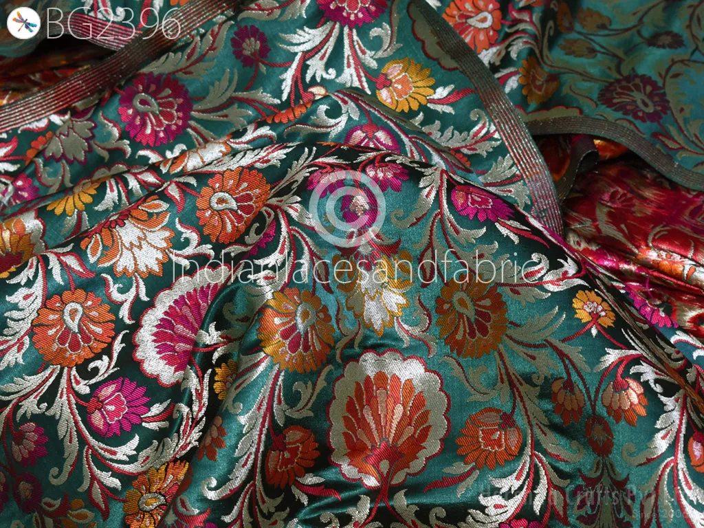 Banarasi Indian Emerald Green Brocade Fabric By Yard Bridal Wedding Skirt Dresses Varanasi Silk Sewing Costumes Lehenga Drapery Blouses Table Runner Fabric