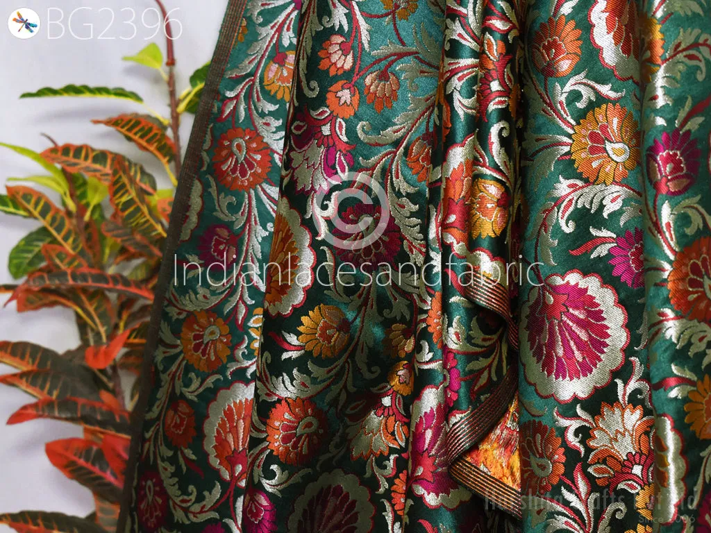 Banarasi Indian Emerald Green Brocade Fabric By Yard Bridal Wedding Skirt Dresses Varanasi Silk Sewing Costumes Lehenga Drapery Blouses Table Runner Fabric