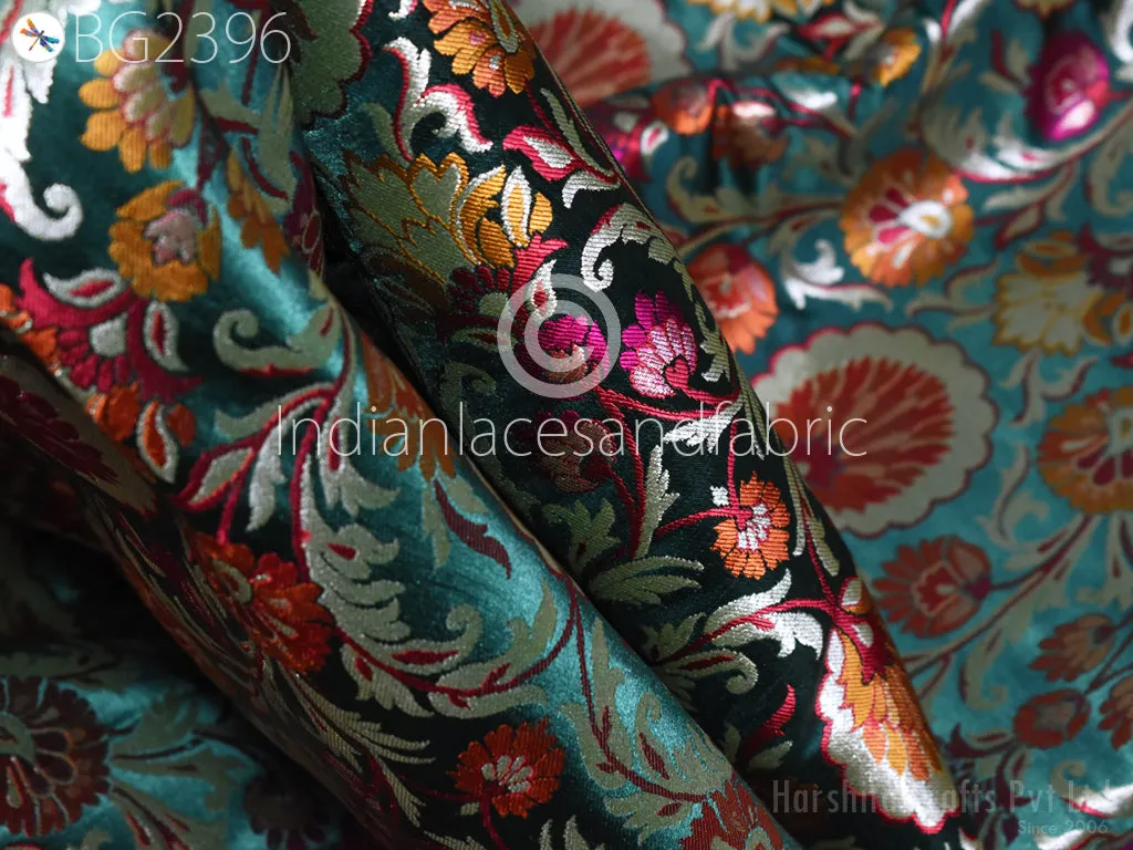 Banarasi Indian Emerald Green Brocade Fabric By Yard Bridal Wedding Skirt Dresses Varanasi Silk Sewing Costumes Lehenga Drapery Blouses Table Runner Fabric