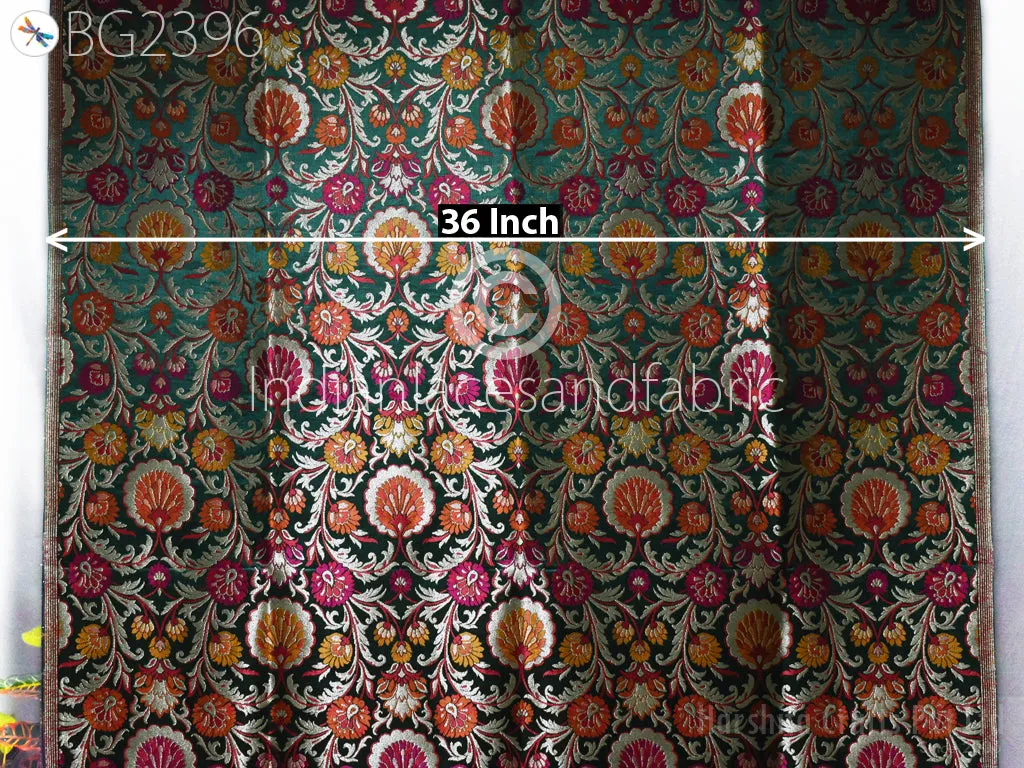 Banarasi Indian Emerald Green Brocade Fabric By Yard Bridal Wedding Skirt Dresses Varanasi Silk Sewing Costumes Lehenga Drapery Blouses Table Runner Fabric