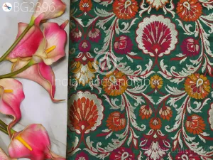 Banarasi Indian Emerald Green Brocade Fabric By Yard Bridal Wedding Skirt Dresses Varanasi Silk Sewing Costumes Lehenga Drapery Blouses Table Runner Fabric