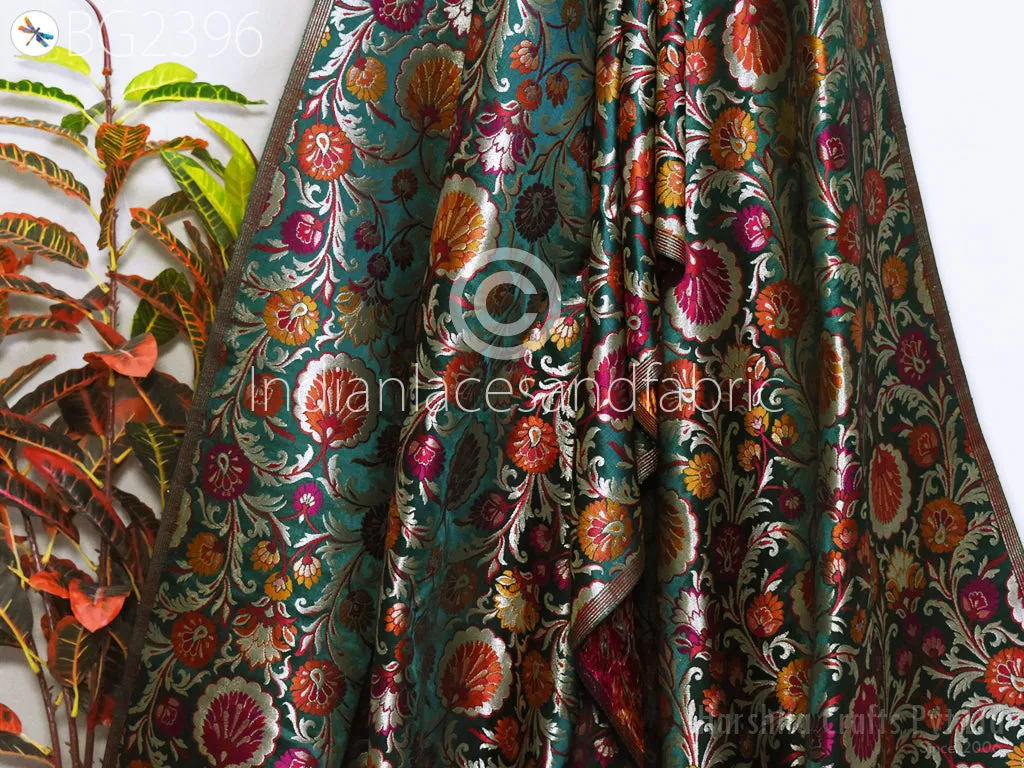 Banarasi Indian Emerald Green Brocade Fabric By Yard Bridal Wedding Skirt Dresses Varanasi Silk Sewing Costumes Lehenga Drapery Blouses Table Runner Fabric