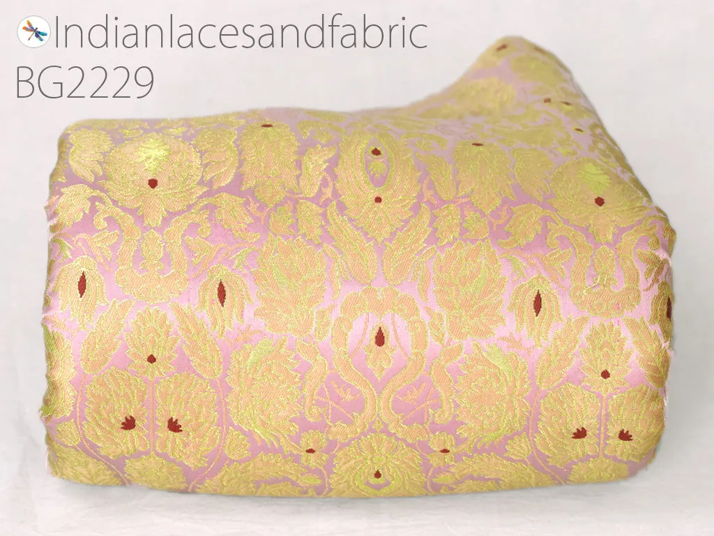 Banarasi Indian pink brocade fabric by yard bridal wedding dresses varanasi silk crafting clothing accessories sewing costume lehenga drapery blouses upholstery table runner
