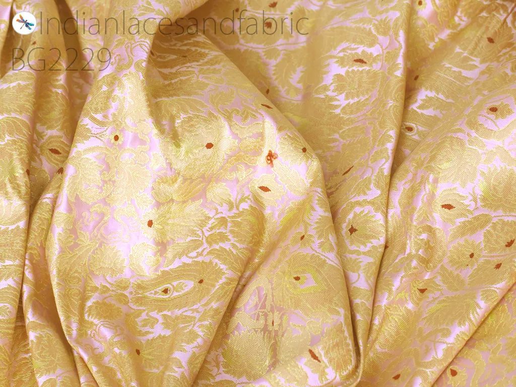Banarasi Indian pink brocade fabric by yard bridal wedding dresses varanasi silk crafting clothing accessories sewing costume lehenga drapery blouses upholstery table runner