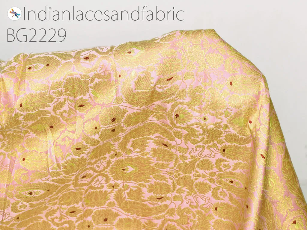 Banarasi Indian pink brocade fabric by yard bridal wedding dresses varanasi silk crafting clothing accessories sewing costume lehenga drapery blouses upholstery table runner