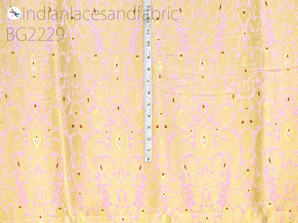 Banarasi Indian pink brocade fabric by yard bridal wedding dresses varanasi silk crafting clothing accessories sewing costume lehenga drapery blouses upholstery table runner