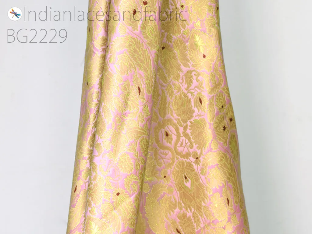 Banarasi Indian pink brocade fabric by yard bridal wedding dresses varanasi silk crafting clothing accessories sewing costume lehenga drapery blouses upholstery table runner