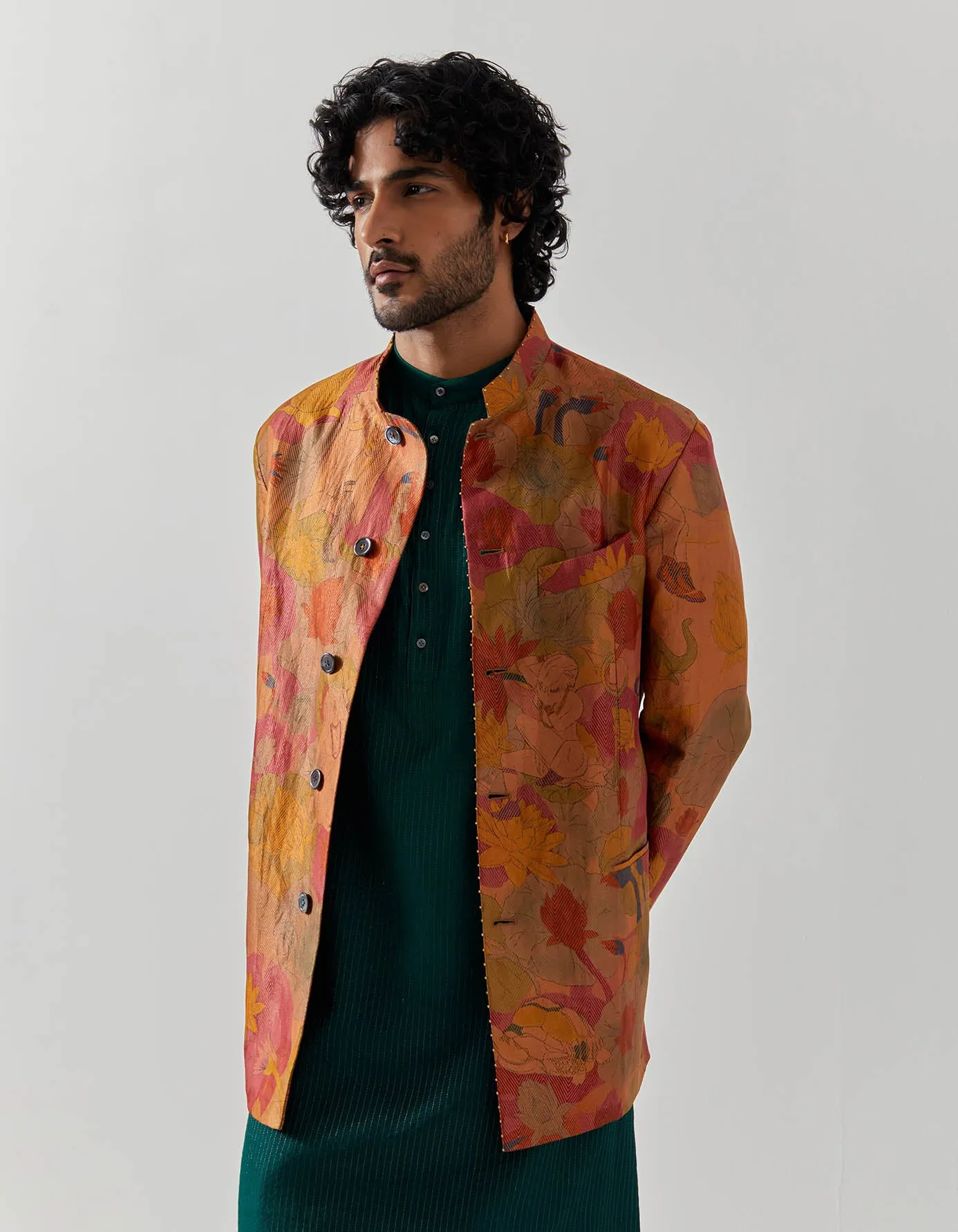 Bandhgala Silk Brocade Gold Vineyard