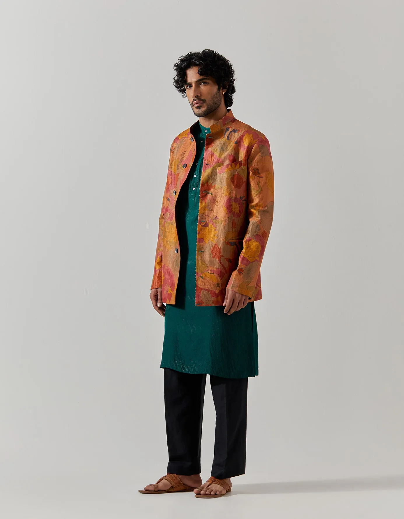 Bandhgala Silk Brocade Gold Vineyard