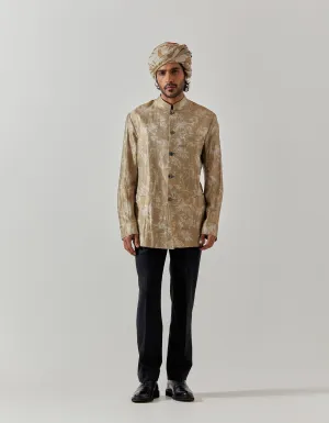 Bandhgala Silk Brocade Oyster Grey Rainforest