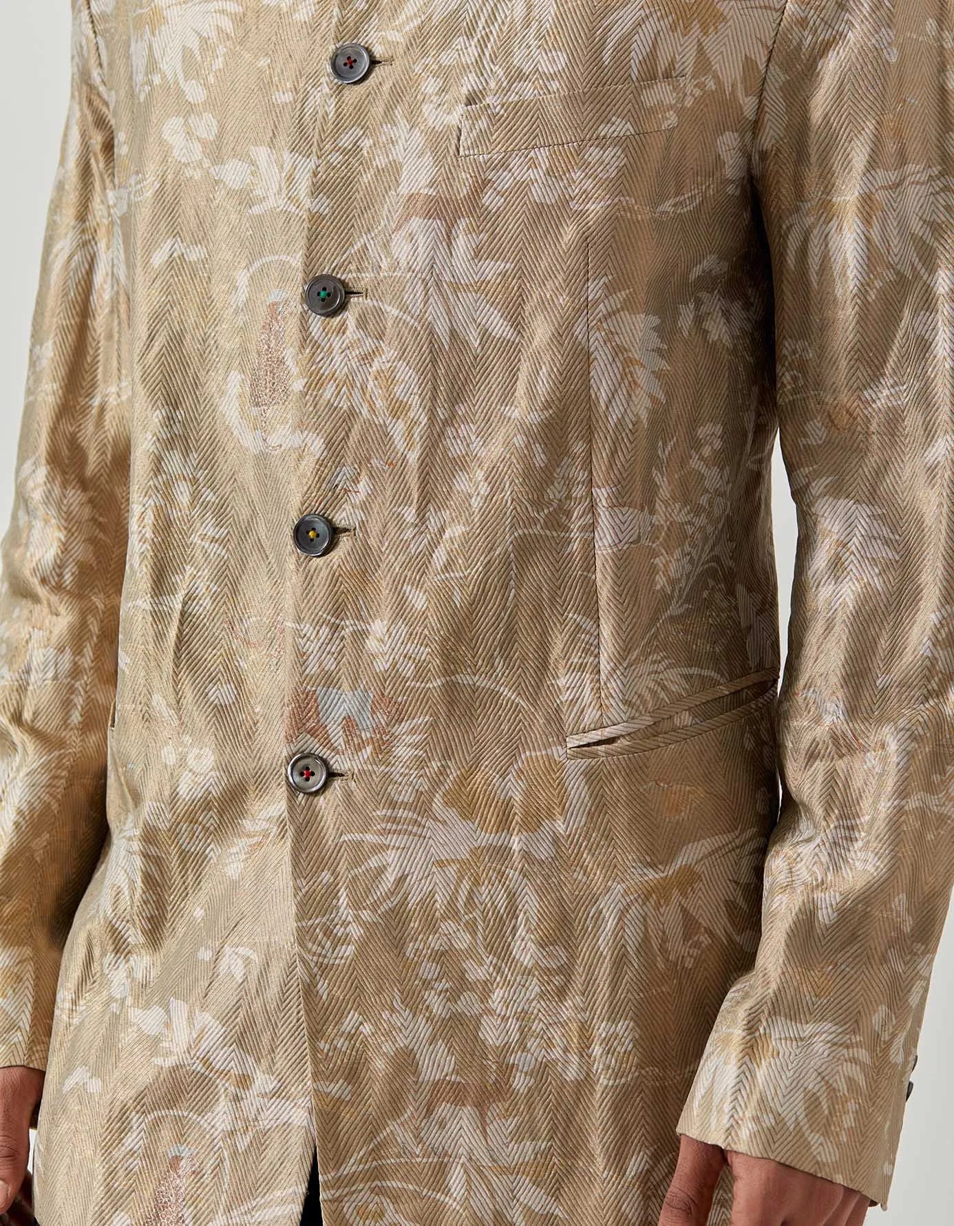 Bandhgala Silk Brocade Oyster Grey Rainforest