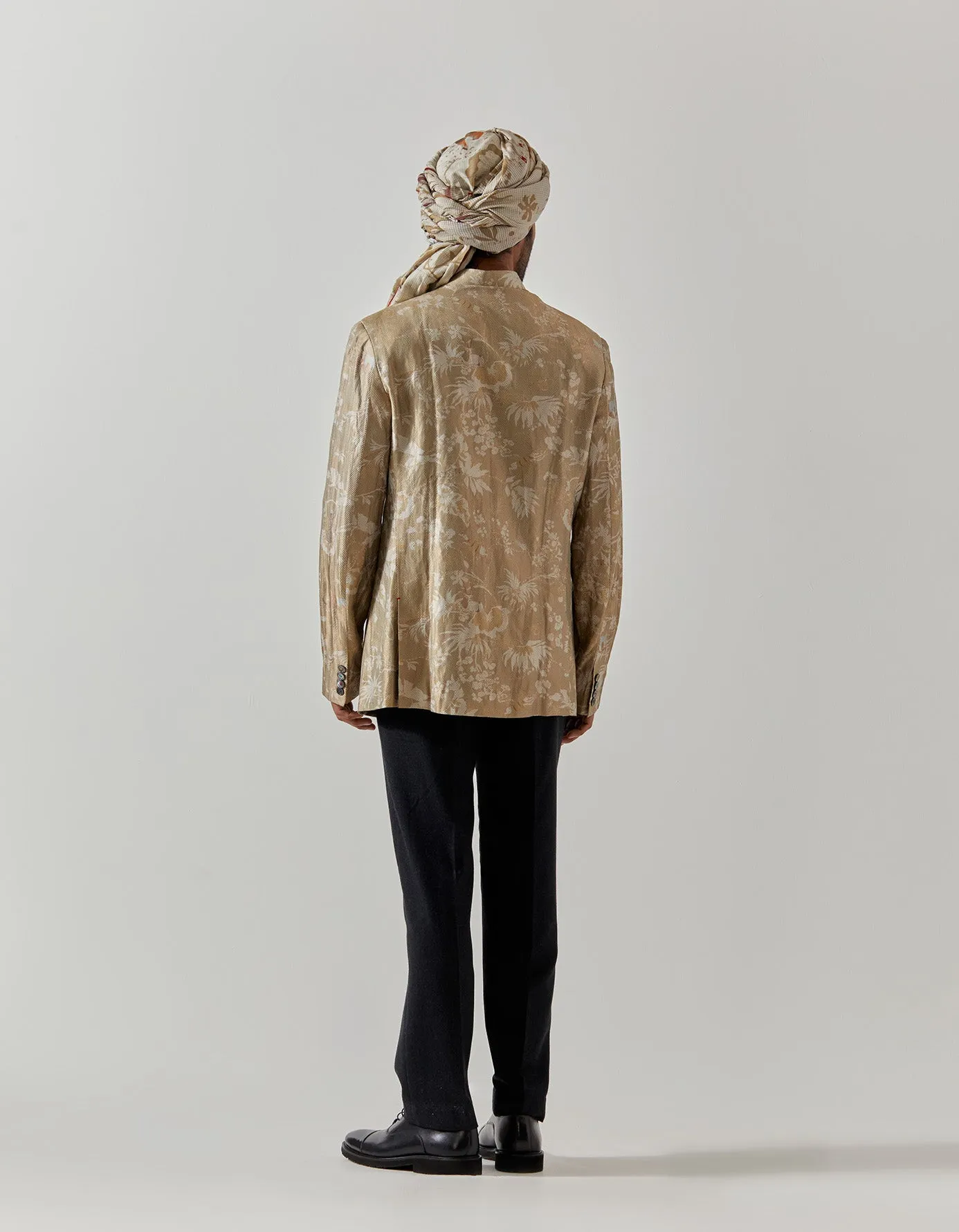 Bandhgala Silk Brocade Oyster Grey Rainforest