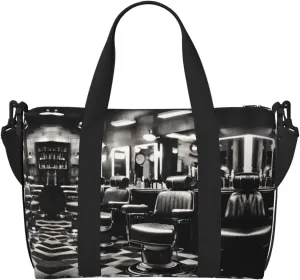Barber Shop Monochrome Style print Travel Duffel Bag,workout duffel bag, overnight shoulder Bag,Weekender Bag for Women Men