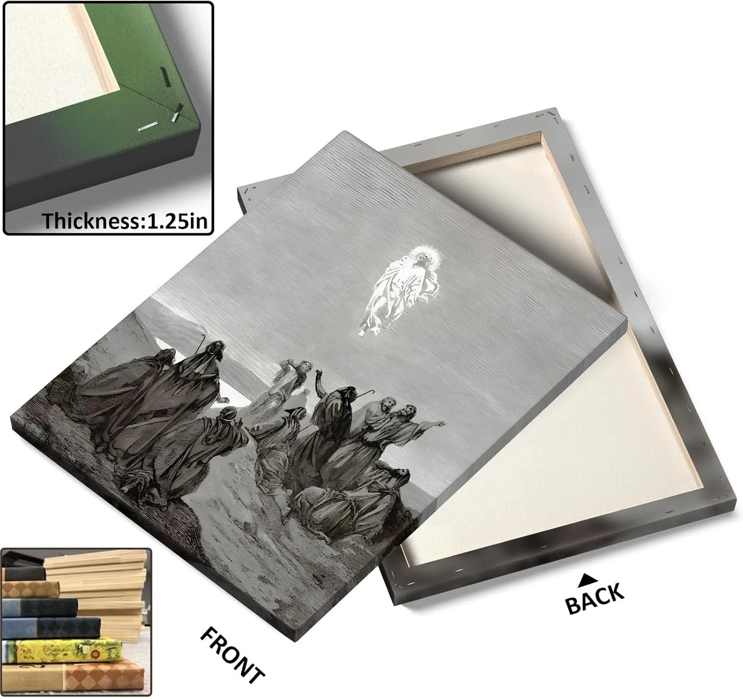 B.B.F MAKE Sacred Framed Canvas Wall Art Classic Decor Jesus Ascending with Disciples Poster Prints Engraved Oil Painting Antique Artwork for Praying Room Chapel Study Wall Home Decoration, 8x10inch