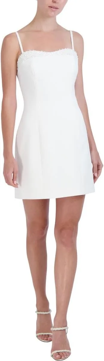 BCBGMAXAZRIA Women's Mini a Line Sleeveless Sweetheart Neck with Pearl Trim Evening Dress