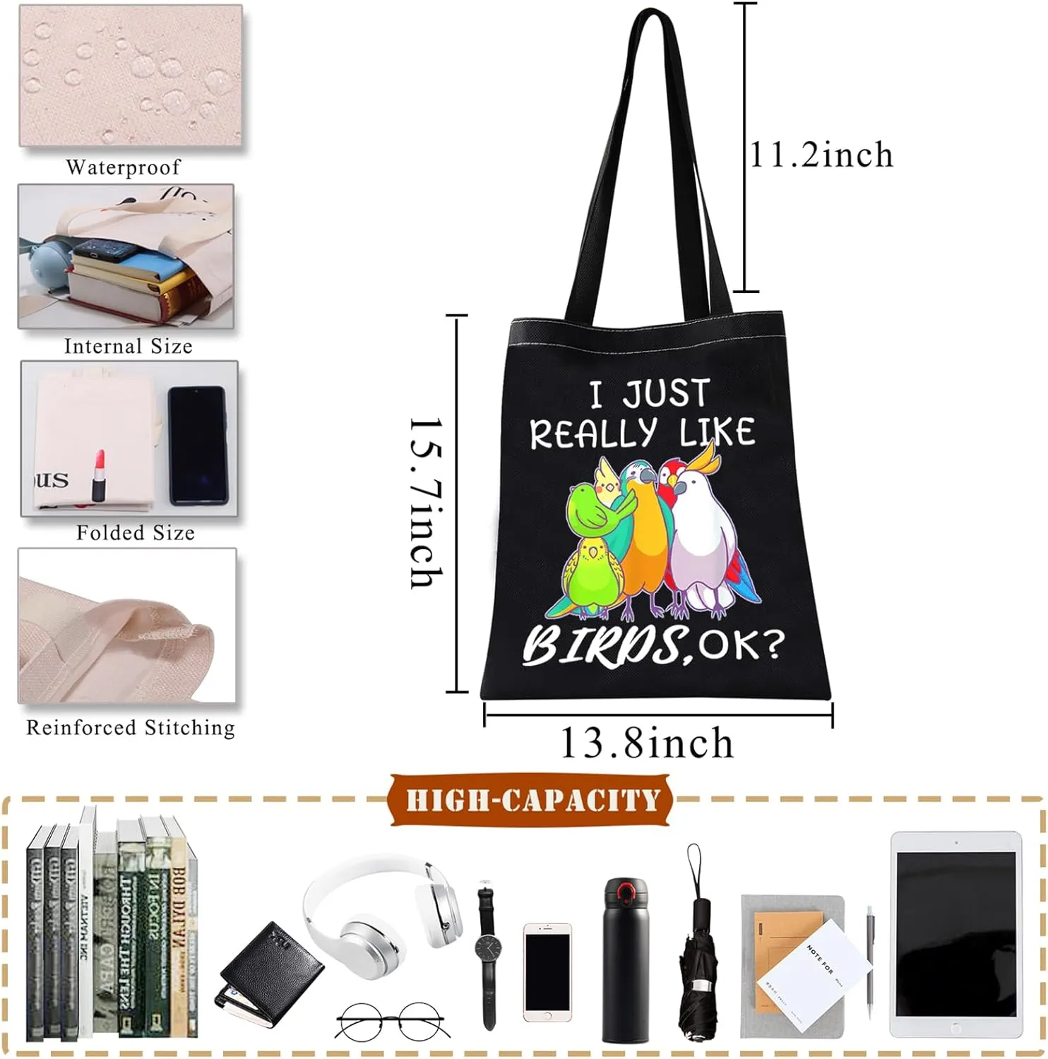 BDPWSS Parrots Lover Tote Bag - Bird Watching & Cockatoo Lovers Gift - Just Really Like Birds