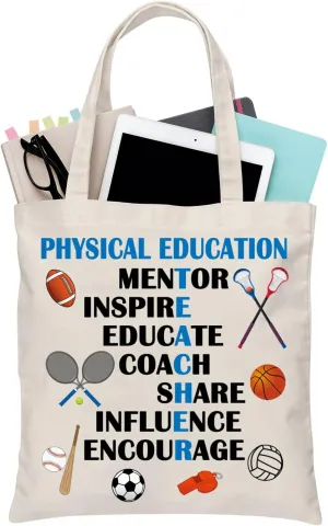 BDPWSS PE Teacher Tote Bag Physical Education Teacher Appreciation Travel Pouch Teacher Mentor Gift Gym Sports Teacher Gift