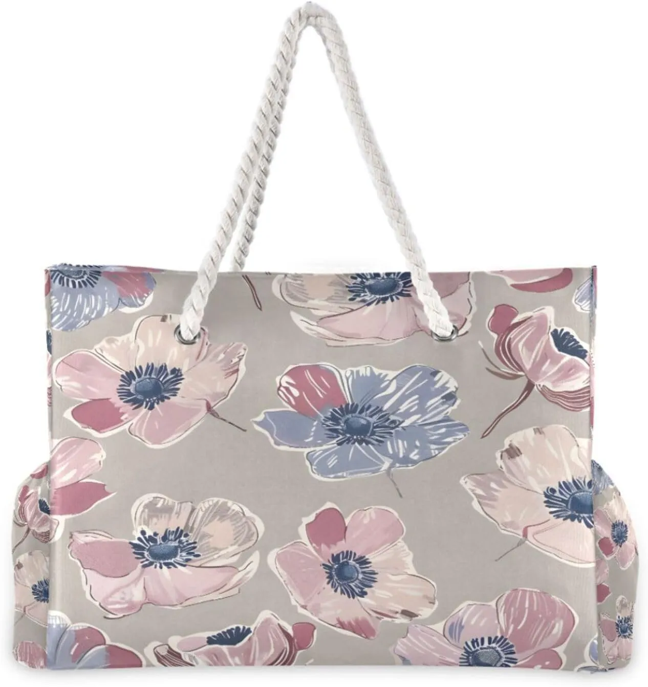 Beach Bag Tote for Women Anemone Flower Large Waterproof Sandproof Swim Pool Bag with Wet Pocket Zipper Shoulder Bag for Gym Travel Daily