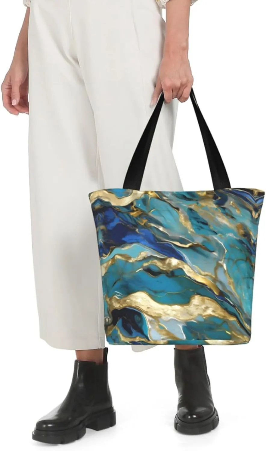Beach Scene With Chairs Print Shoulder Tote Bag Women'S Large Size Handbag Casual Tote Shopping Bag For Women