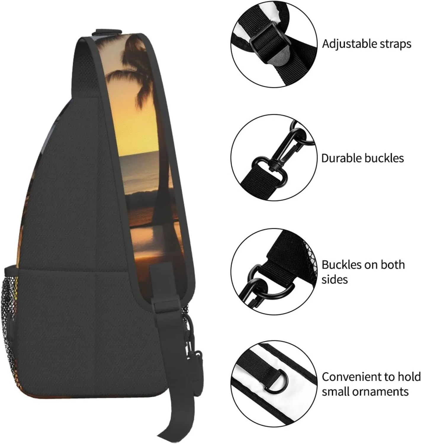 Beach Sunrise And Backlit Palm Tree Crossbody Bag Chest Shoulder Bag Small Casual Backpack Suitable For Women Men Hiking