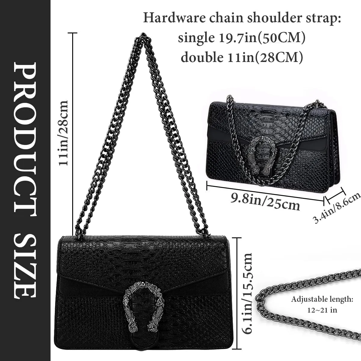 Bealin Women's Crossbody Shoulder Bag Retro Snake Print Square Satchel Handbag Chain Strap Clutch Leather Bag