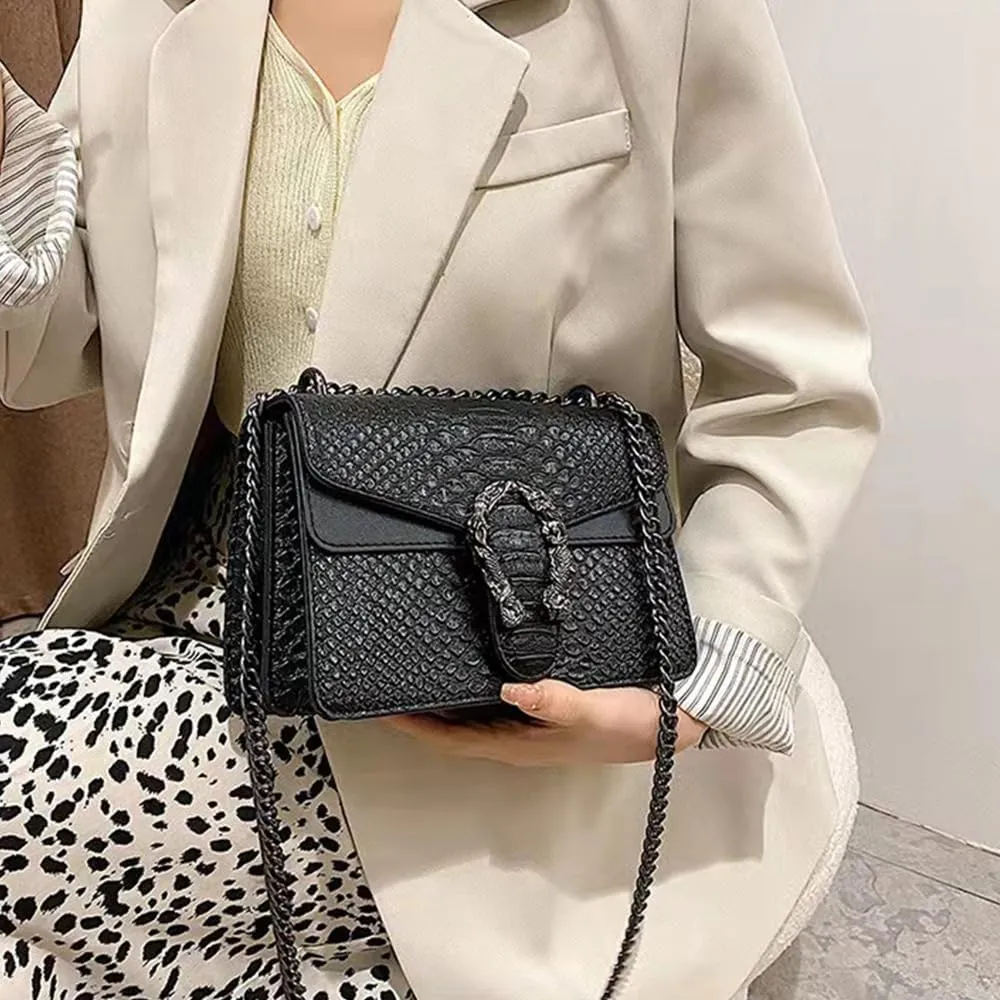 Bealin Women's Crossbody Shoulder Bag Retro Snake Print Square Satchel Handbag Chain Strap Clutch Leather Bag